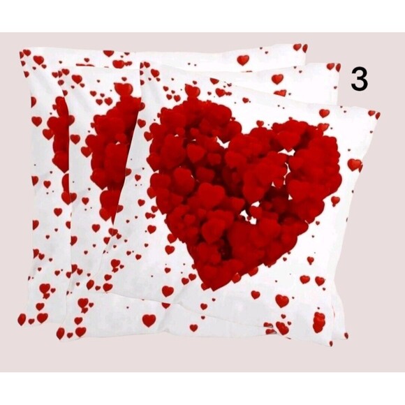Red Valentine's Heart Print Cushion Cover Without Filler Pillowcase Set Of 3 - Picture 9 of 9